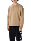 Palm Angels Curved Logo Wool Blend Knit Sweater In Beige