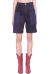 Isabel Marant Étoile Kalerna Patchwork Organic Cotton And Linen-blend Shorts In Blue