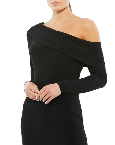 Ieena For Mac Duggal Drop Shoulder Long Sleeve Column Gown In Black
