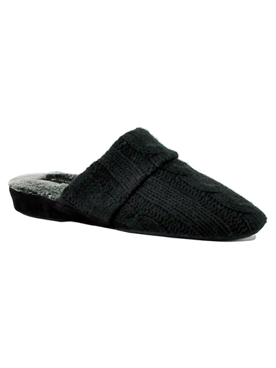 Jacques Levine Cable-knit Faux-fur Flat Slippers In Black