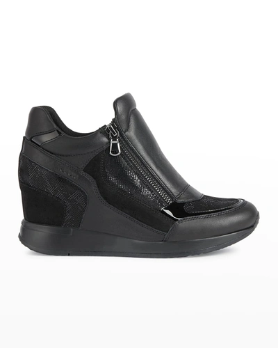 Geox Nydame Wedge Sneaker In Black/ Black Leather