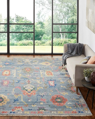 Kalaty Rug Corporation Fanning Hand Knotted Rug, 6' X 9' In Chambray/multi