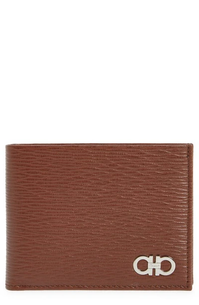 Ferragamo Revival Leather Billfold In Big Sur Soil Blue Marine