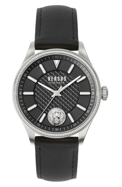 Versus Colonne Leather Strap Watch, 45mm In Black/silver