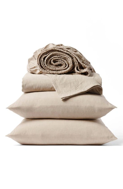 Coyuchi Crinkled Organic Cotton Percale Sheet Set In Hazel Chambray