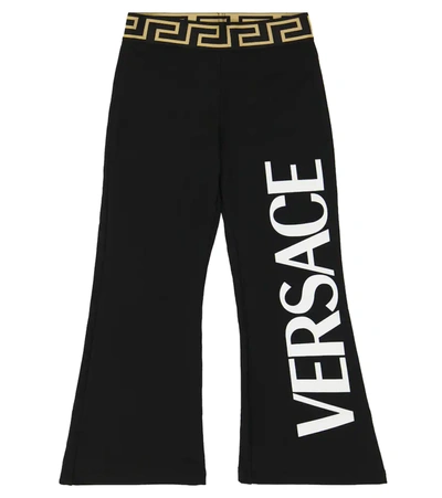 Versace Kids Black & White Greca Logo Flare Lounge Pants