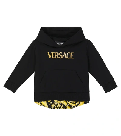 Versace Babies' 品牌标识棉质混纺帽衫 In Nero+oro