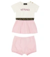 VERSACE BABY COTTON-BLEND DRESS AND BLOOMER SET