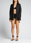 Vitamin A Playa Button-front Coverup Shirtdress In Ecolinen Gauze De