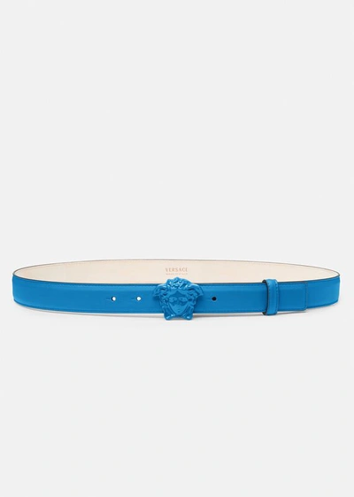 Versace La Medusa Leather Belt Classic In Blue