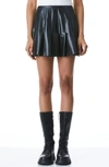 Alice And Olivia Carter Vegan Leather Pleated Mini Skirt In Black