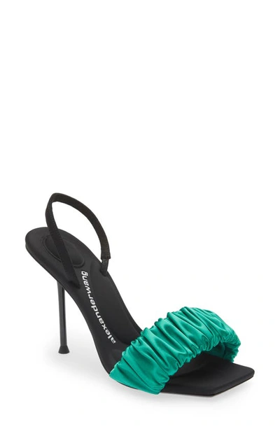 Alexander Wang Julie Satin Scrunchie Slingback Sandals In Green