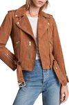 Allsaints Morgan Convertible Suede Biker Jacket In Deep Tan Brown