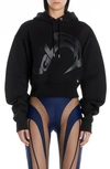 MUGLER LOGO CROP COTTON HOODIE