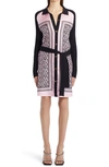 Versace Knit-paneled Logo-print Silk And Cotton-blend Twill Mini Shirt Dress In Candy Black