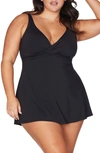 Artesands Hues Delacroix Cross Front D- Cup & Up Swim Dress In Black