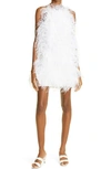 Cult Gaia Shannon Feathered Mini A-line Dress In White