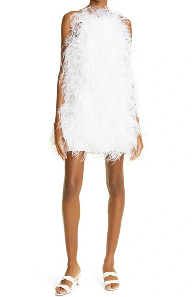 Cult Gaia Shannon Feathered Mini A-line Dress In White