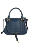 Chloé Medium Marcie Calfskin Leather Satchel In Navy