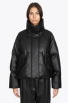 MM6 MAISON MARGIELA ECO-LEATHER BOMBER JACKET BLACK VEGAN LEATHER PUFFER JACKET WITH LOGO EMBROIDERY