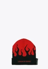VISION OF SUPER VOS/BEANIEFLRED WOOL BLACK WOOL BEANIE WITH RED FLAMES