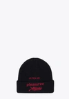 PLEASURES FILM BEANIE BLACK RIB KNIT BEANIE WITH RED EMBROIDERY