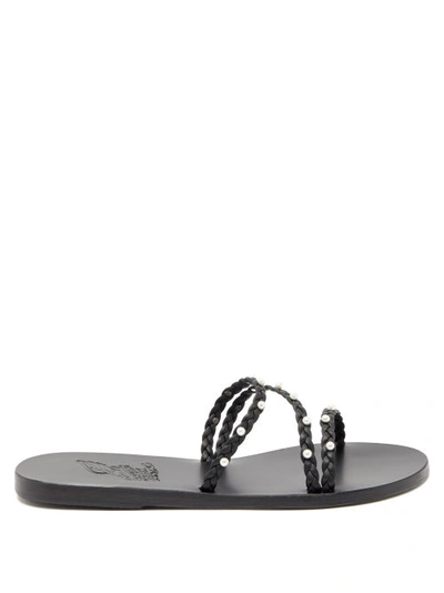 Ancient Greek Sandals Ekaterini Faux Pearl-embellished Leather Sandals In Black