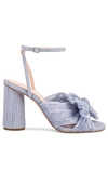 Loeffler Randall Camellia Pleated Bow Heel With Ankle Strap Blue In Baby Blue