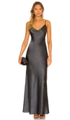 L Agence Serita Maxi V-neck Bias Dress In Charcoal