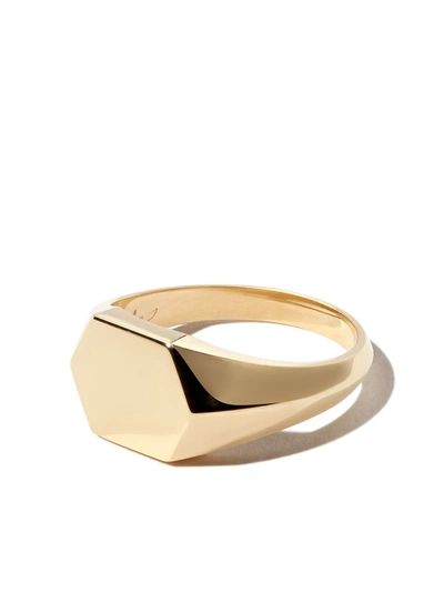 LIZZIE MANDLER FINE JEWELRY 18KT YELLOW GOLD HEX KNIFE EDGE SIGNET RING