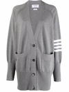 Thom Browne 4-bar Raglan Sleeved V-neck Cardigan In Grey