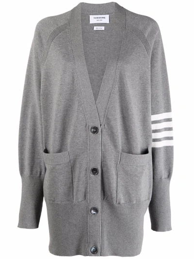 Thom Browne 4-bar Raglan Sleeved V-neck Cardigan In Gray