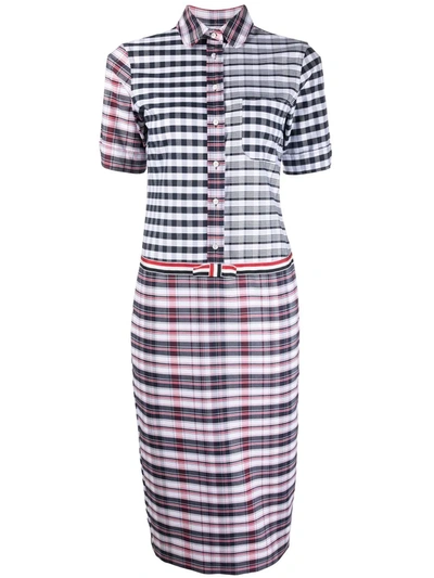 Thom Browne Mixed Check-print Shirtdress In Blue