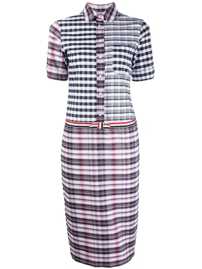 Thom Browne Mixed Check-print Shirtdress In Red Blue White
