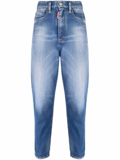 Dsquared2 Faded Effect Mom Jeans In Blau