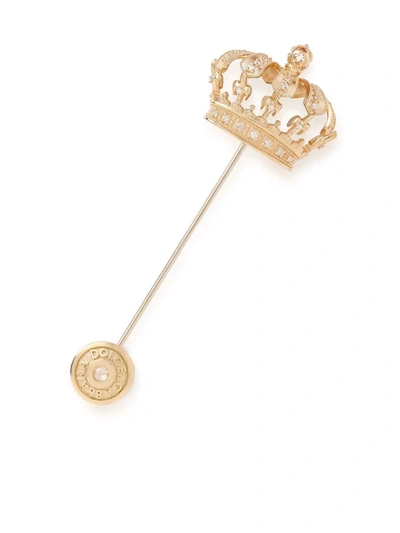 Dolce & Gabbana Crystal-embellished Crown Brooch In Yellow Gold