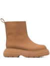 Gia Borghini Beige Leather Ankle Boots With Chunky Sole In Braun