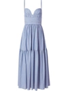 Carolina Herrera Ruched Bustier Tiered Midi Dress - Bci Cotton In Blau