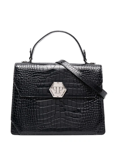 Philipp Plein Superheroin 仿鳄鱼纹手提包 In Black