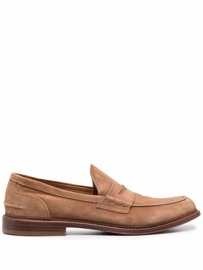 Brunello Cucinelli Suede Penny Loafers In Brown