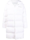 Off-white Hands Off Logo Hooded Padded Coat In Weiss