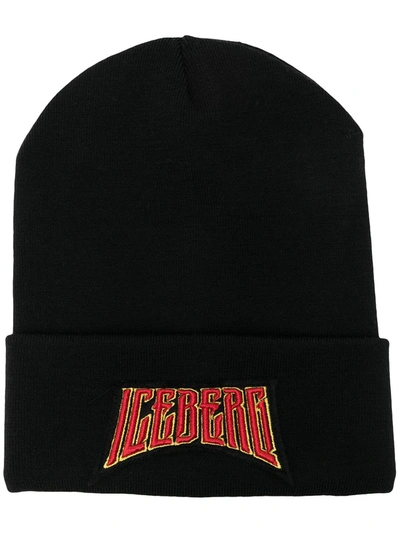 Iceberg Embroidered-logo Beanie In Schwarz