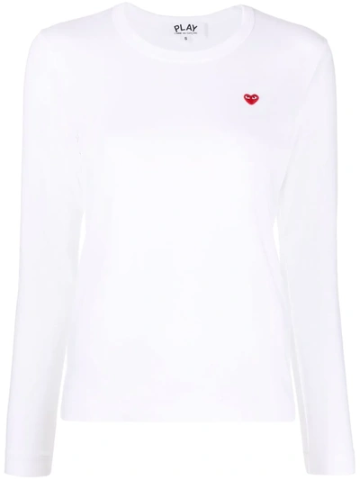Comme Des Garçons Play Chest Logo-patch T-shirt In Bianco