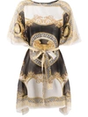 Versace Barocco Print Beach Silk Dress In White Gold Black