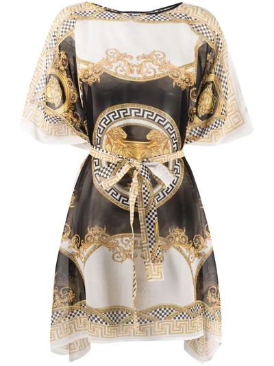 Versace Barocco Print Beach Silk Dress In White