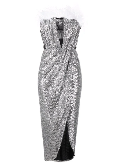 Nervi Feather-detail Sequin Dress In Silver