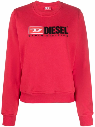 Diesel Embroidered-logo Crew Neck Sweatshirt In Red