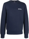 Apc Logo-print Crew Neck Sweatshirt In Blau