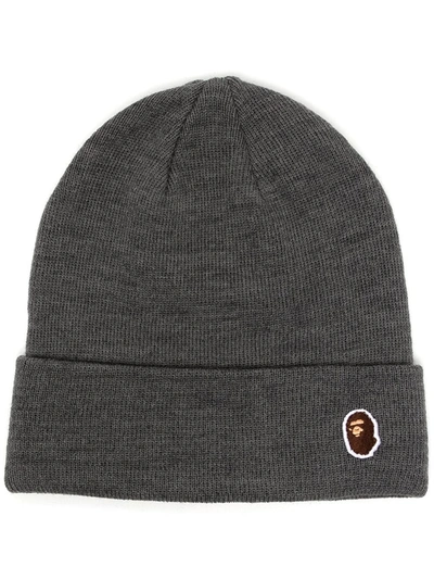 A Bathing Ape Logo-embroidered Wool-blend Beanie Hat In Grey