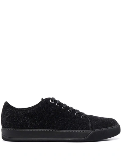 Lanvin Panelled Patent-leather And Velvet Low-top Trainers In Black